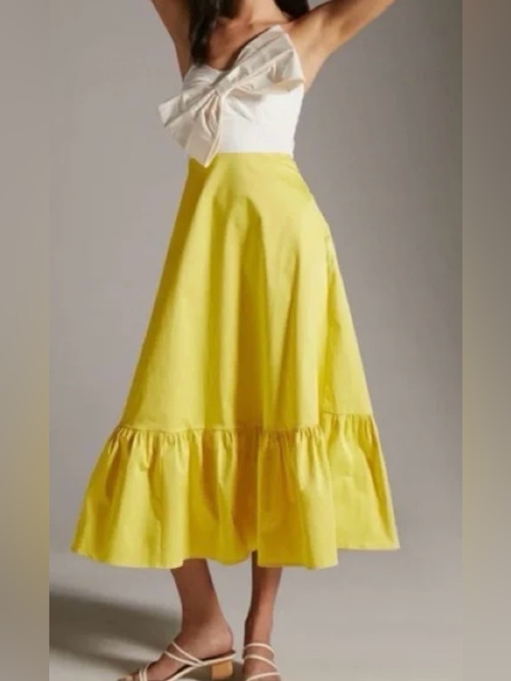 Anthropologie Hutch Color block Strapless Bow Dress Yellow White